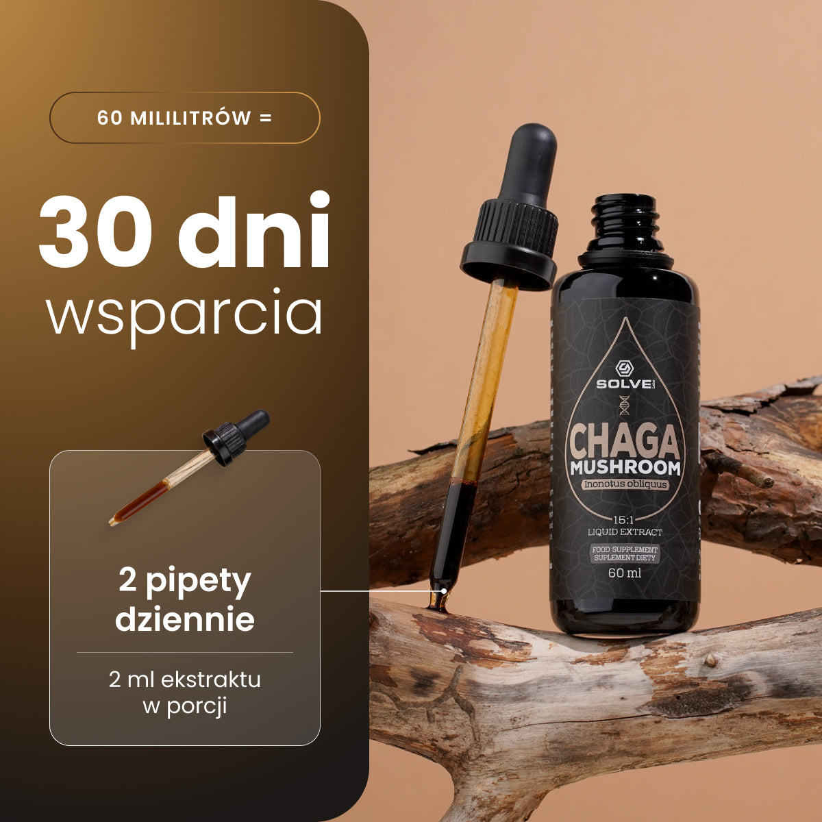 Chaga (Czaga, Błyskoporek podkorowy) – Ekstrakt DER 15:1 | Krople – zdjęcie 4