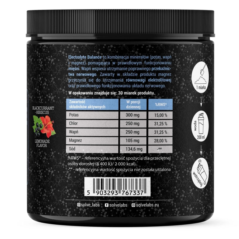Electrolyte Balance – Elektrolity w proszku, czarna porzeczka, 290 g – zdjęcie 3