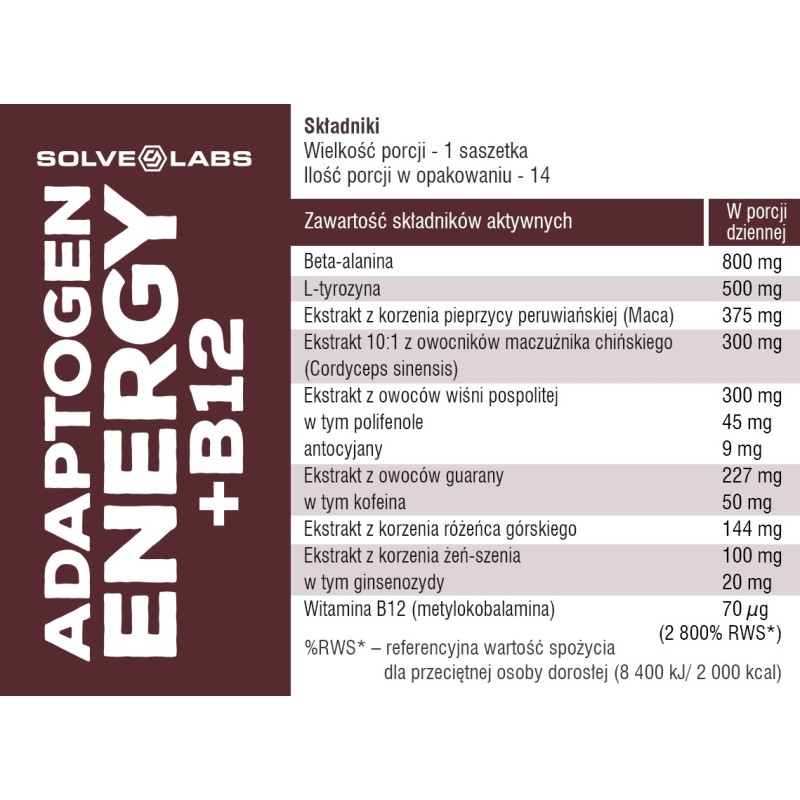 Energia i wydolnośc dla sportowców - Adaptogen Energy + B12