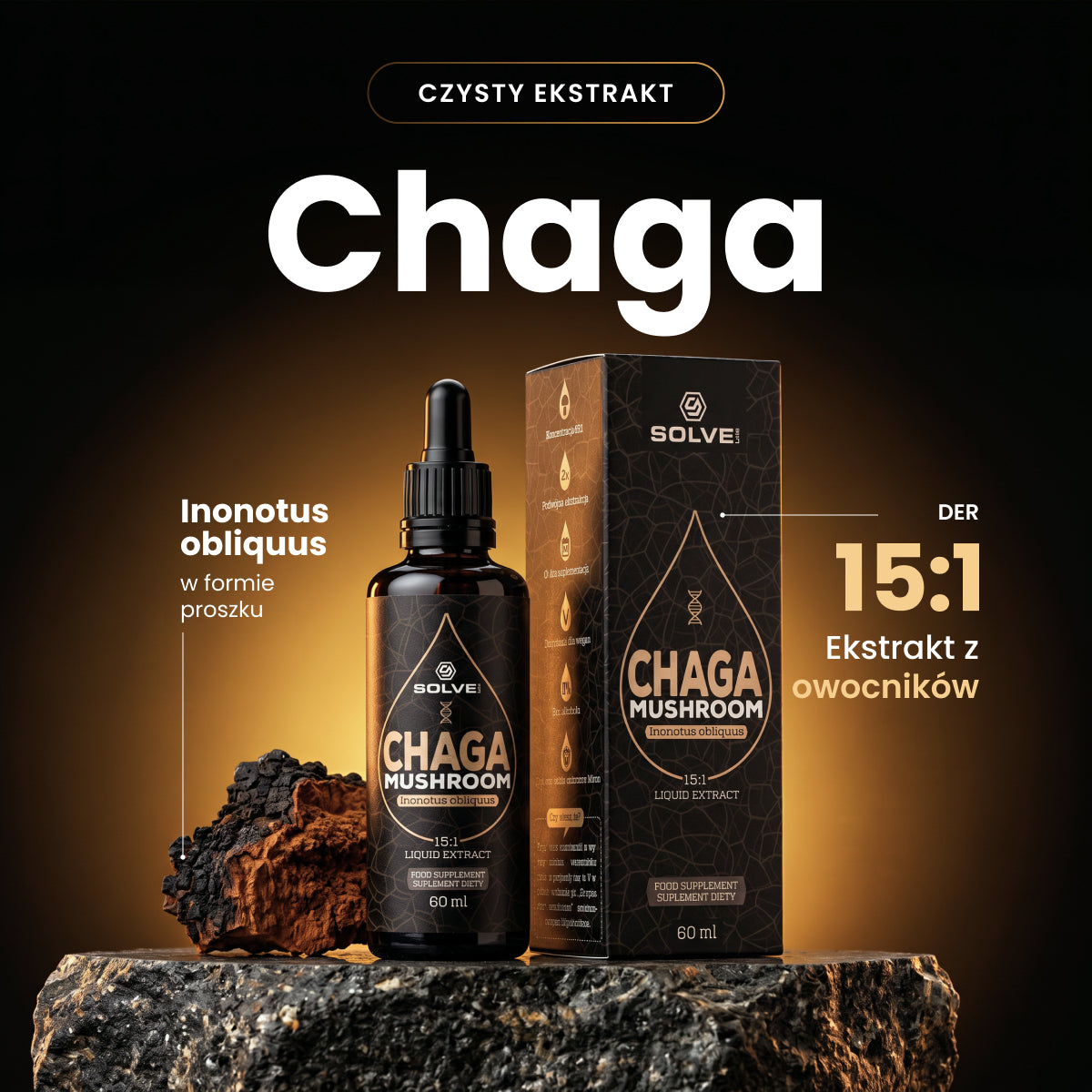 Chaga (Czaga, Błyskoporek podkorowy) – Ekstrakt DER 15:1 | Krople – zdjęcie 2