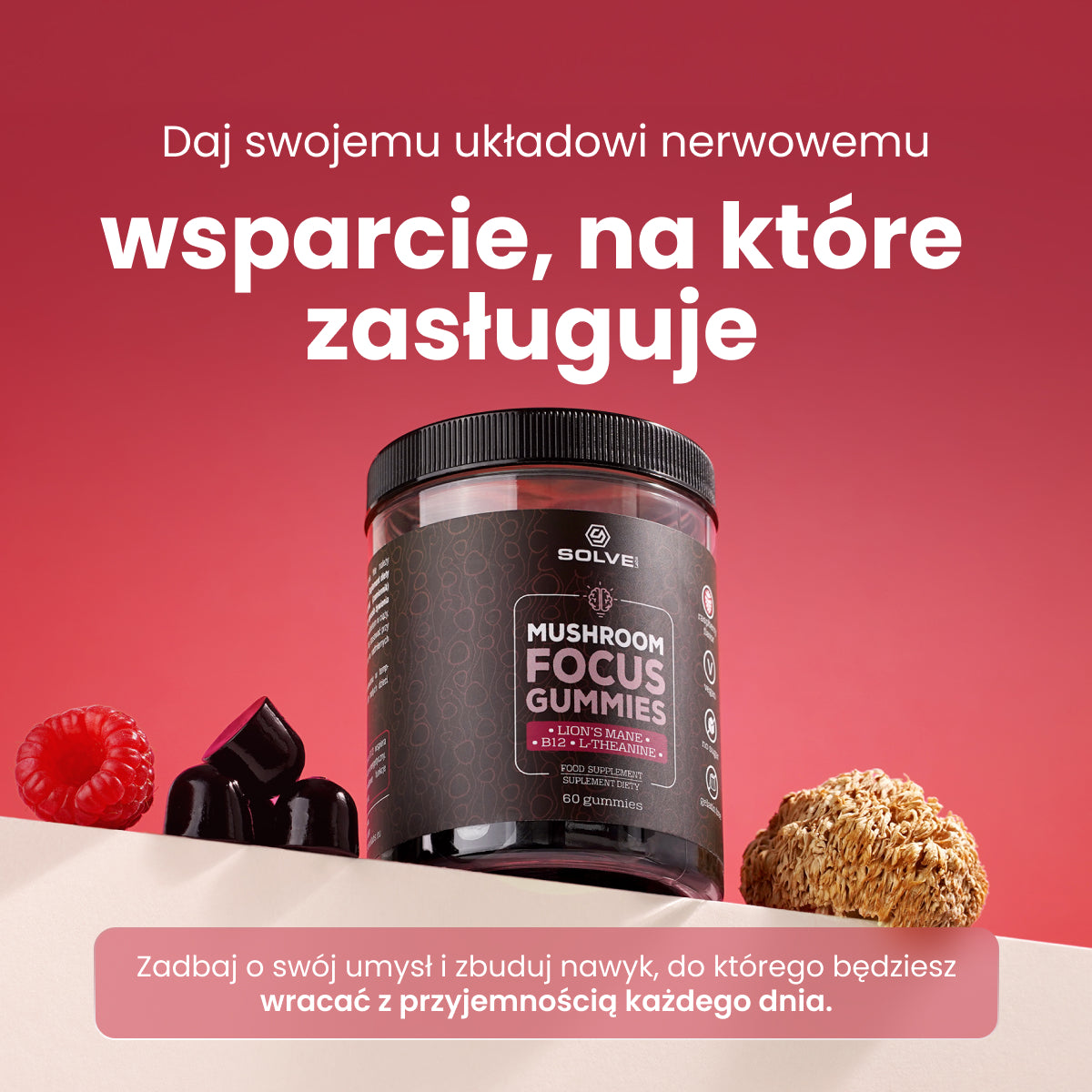 Mushroom Focus Gummies – Żelki z Lion's Mane, L-teanina i B12, 60 szt. – zdjęcie 6