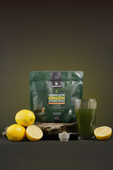 Complete Green Superfoods — napój z cytryną i miarka proszku