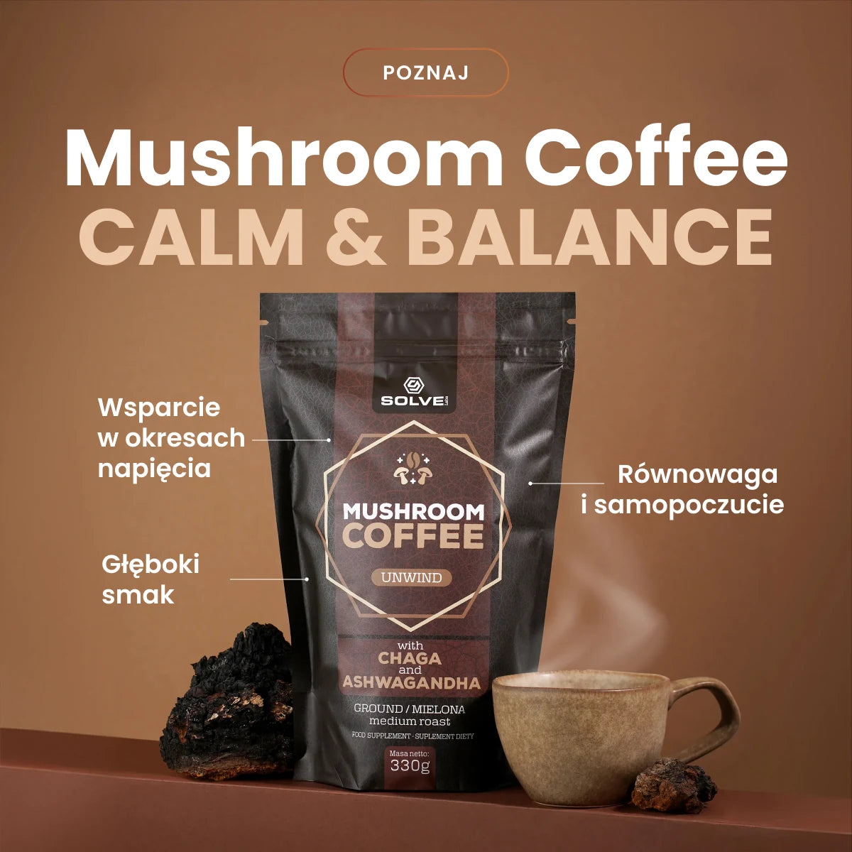 Poznaj Mushroom Coffee CALM & BALANCE – Chaga i Ashwagandha