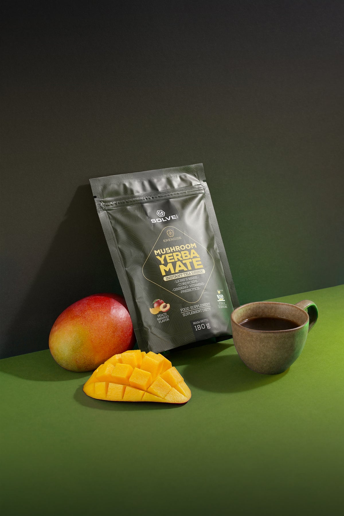 Mushroom Yerba Mate — opakowanie z mango i filiżanką